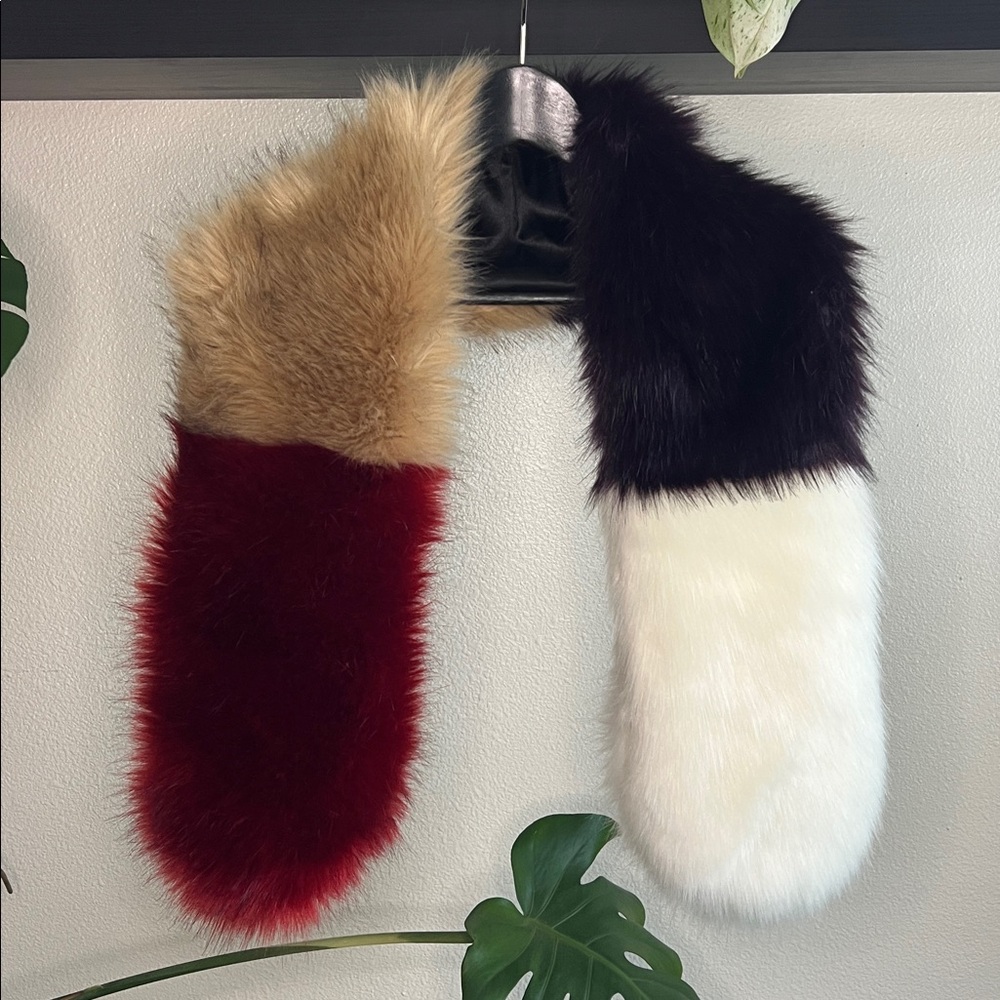 Zara Colorblock Faux Fur Scarf | Red, Purple, White, Tan fur
